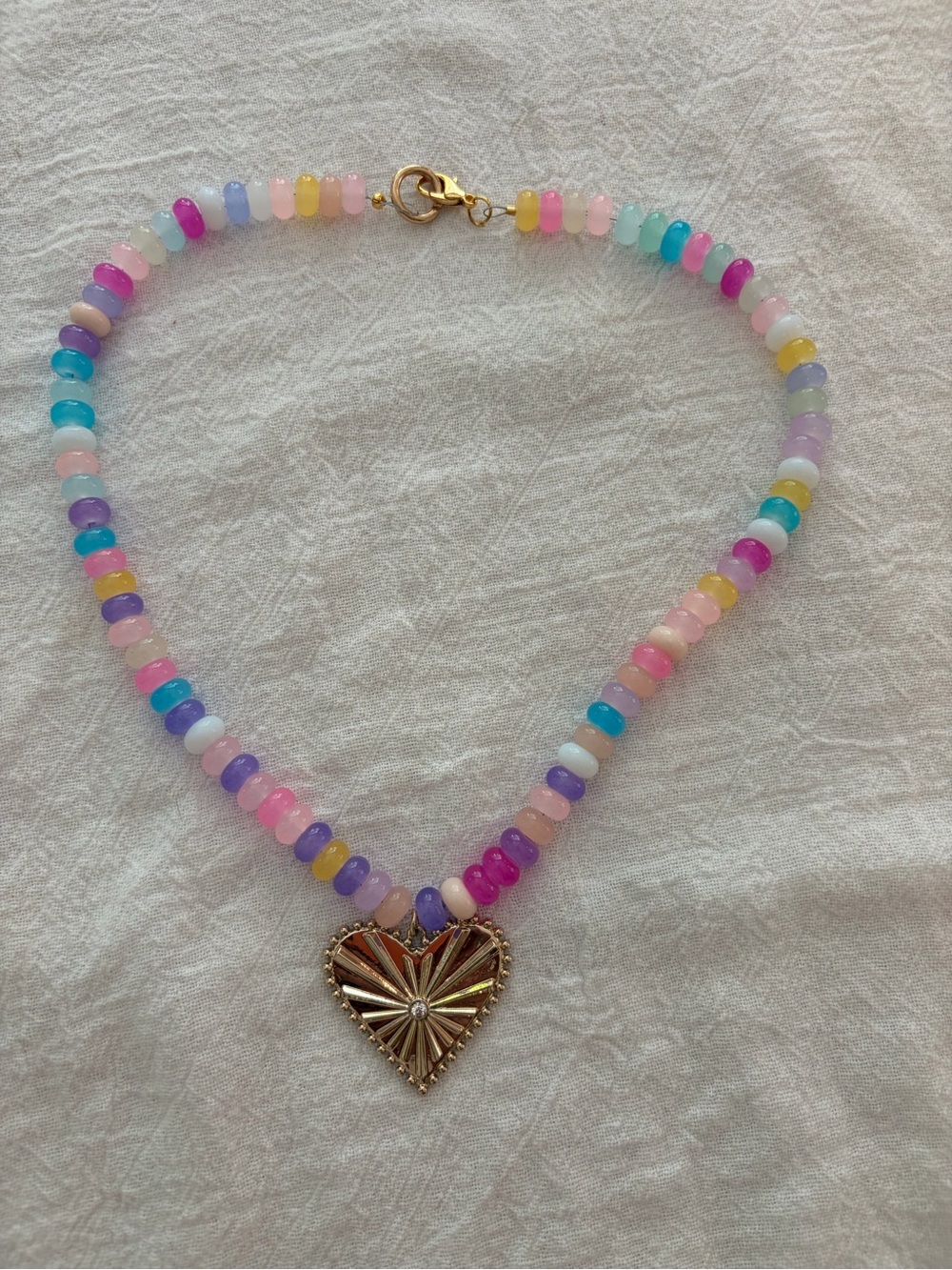 LileeLoo Gold Heart Pendant Pastel Beaded Necklace